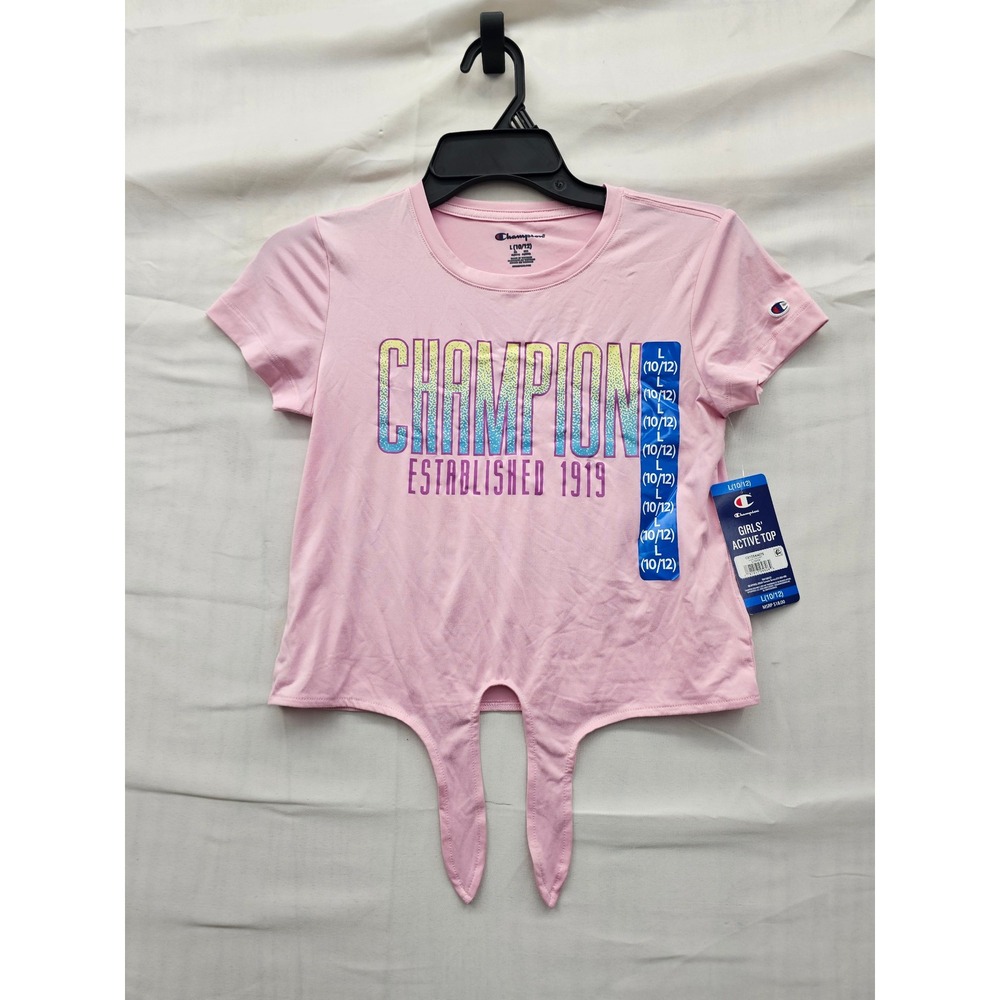 Champion Girls Tie Front Active Top Pink Polyester Blend Athletic Size Large